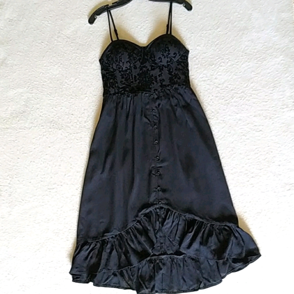 Women's Black Corset Midi Hi-low Dress Size M